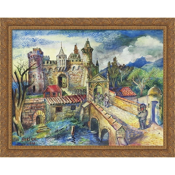 English Castle 36x28 Large Gold Ornate Wood Framed Canvas Art by David Burliuk