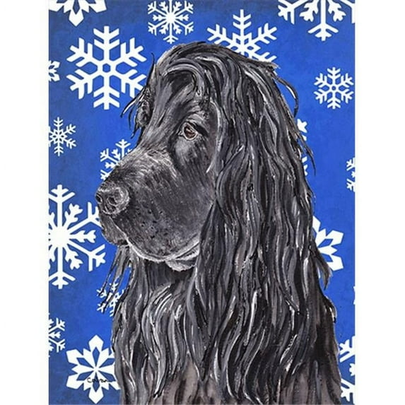 English Cocker Spaniel Blue Snowflake Winter Flag Canvas House Size