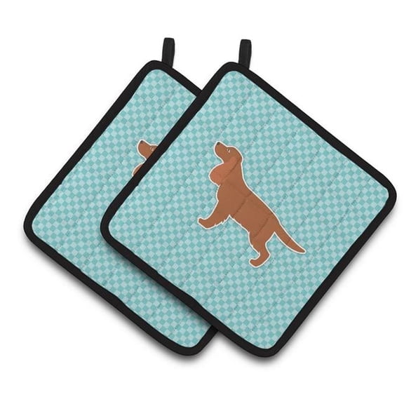 English Cocker Spaniel Checkerboard Blue Pair of Pot Holders
