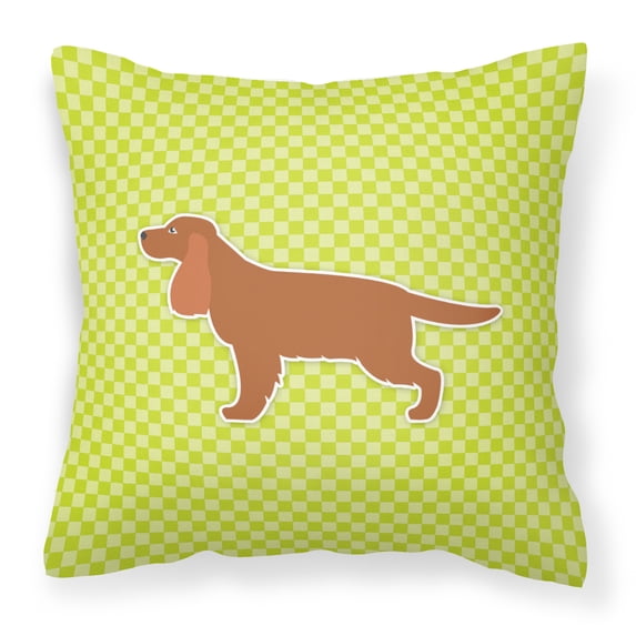 English Cocker Spaniel Checkerboard Green Fabric Decorative Pillow