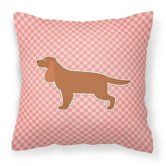 English Cocker Spaniel Checkerboard Pink Fabric Decorative Pillow