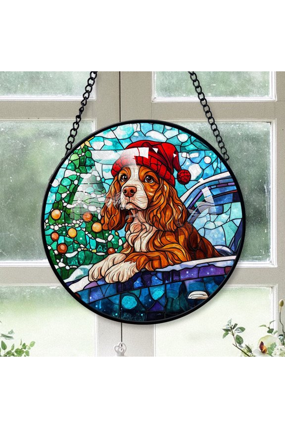 English Cocker Spaniel Christmas Tree Dog Ornament 2025 - English Cocker Spaniel Dog Christmas Stained Glass SunCatcher for Window, Dog Christmas Decoration, Christmas Keepsake