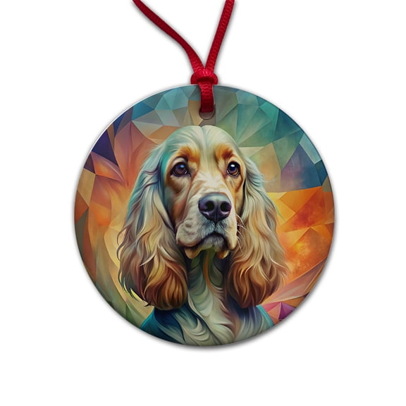 English Cocker Spaniel Dog Abstract Art Christmas Tree Holiday Round Ceramic Ornament