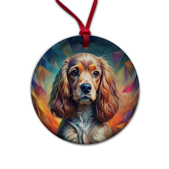 English Cocker Spaniel Dog Abstract Stylized Art Christmas Tree Holiday Round Ceramic Ornament