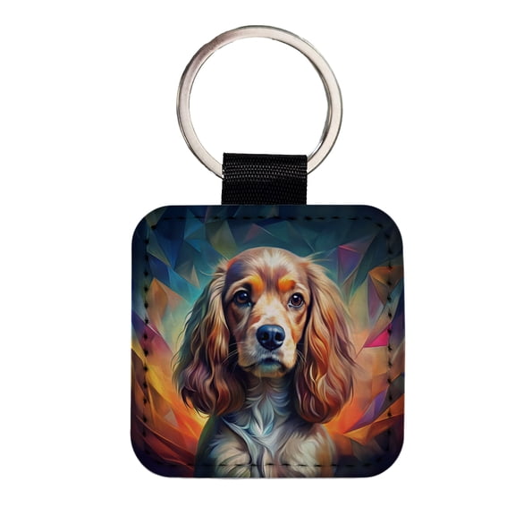 English Cocker Spaniel Dog Abstract Stylized Art Faux Leather Square Keychain