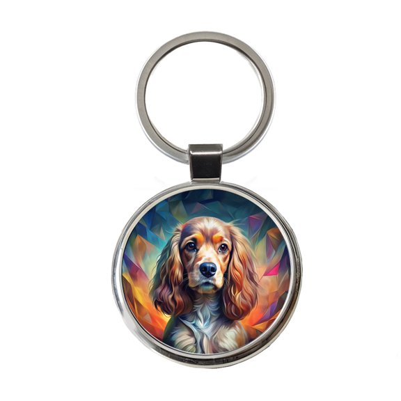 English Cocker Spaniel Dog Abstract Stylized Art Metal Round Keychain