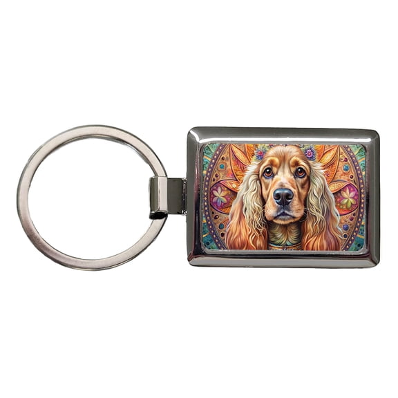 English Cocker Spaniel Dog Bohemian Art Metal Rectangle Keychain