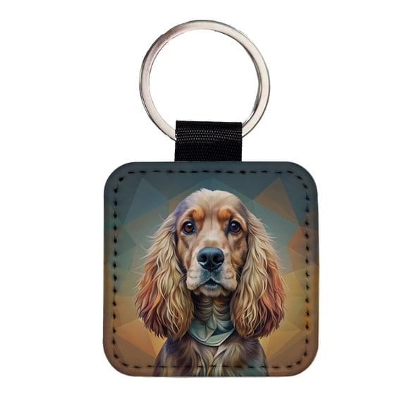 English Cocker Spaniel Dog Contemporary Art Faux Leather Square Keychain
