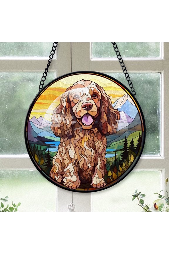 English Cocker Spaniel Dog Ornament Christmas 2025 - English Cocker Spaniel Dog Christmas Tree Stained Glass SunCatcher for Window, Dog Christmas, Xmas Dog Decor Christmas