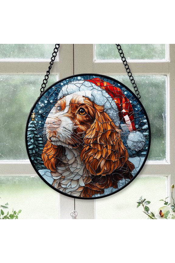English Cocker Spaniel Dog Ornament Christmas 2025 - English Cocker Spaniel Dog Stained Glass SunCatcher for Window Christmas Tree, Dog Decor, Holiday, Xmas Gift