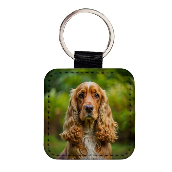 English Cocker Spaniel Dog Photo Faux Leather Square Keychain