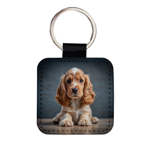 English Cocker Spaniel Dog Puppy Photo Faux Leather Square Keychain