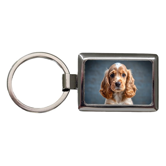 English Cocker Spaniel Dog Puppy Photo Metal Rectangle Keychain