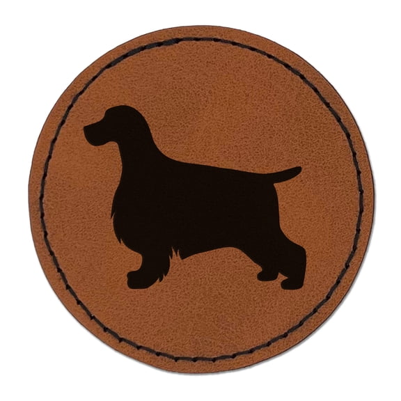 English Cocker Spaniel Dog Solid 2.5" Faux Leather Round Engraved Iron-On Patch - Brown