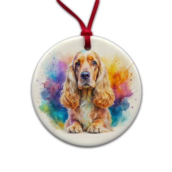 English Cocker Spaniel Dog Watercolor Style Christmas Tree Holiday Round Ceramic Ornament