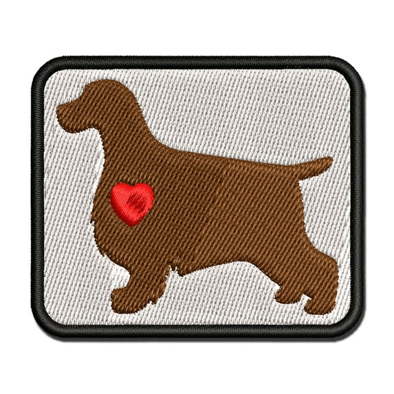 English Cocker Spaniel Dog with Heart Applique Multi-Color Embroidered Iron-On Patch - 3 Inch Medium
