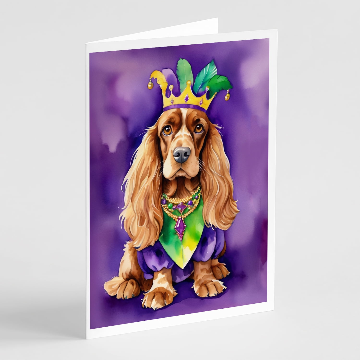 English Cocker Spaniel King of Mardi Gras Greeting Cards Pack of 8 7 in x 5 in