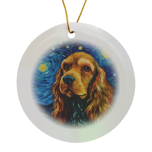 3drose, English Cocker Spaniel Portrait in Post-impressionism Style, Circle Porcelain Ornament