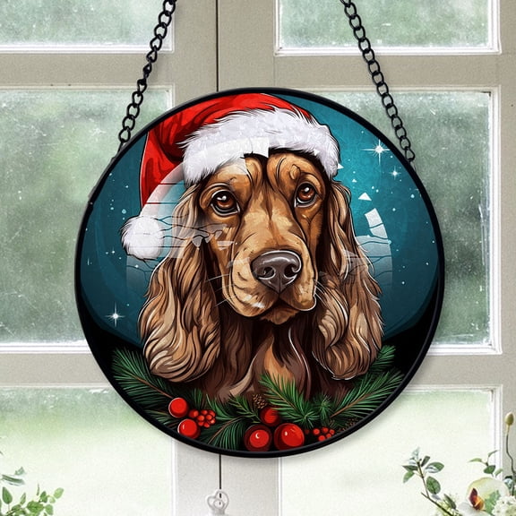 English Cocker Spaniel Xmas Dog Ornament Christmas 2025 - English Cocker Spaniel Dog Stained Glass Window Hanging, Dog SunCatcher Christmas Tree Decor, Dog, Christmas Keepsake