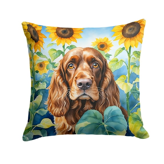 English Cocker Spaniel in Sunflowers Throw Pillow 14 in x 14 in