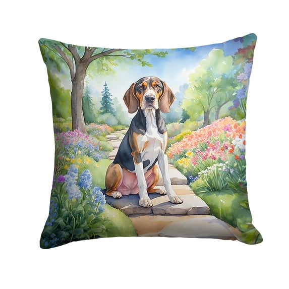 English Coonhound Spring Garden Throw Pillow 18 in x 18 in