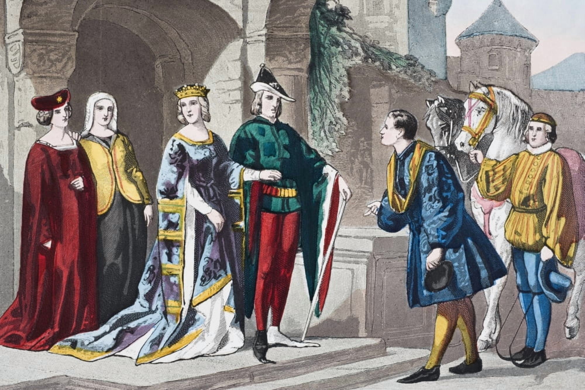English Costumes From Second Half Of 14Th Century From The National And Domestic History Of England By William Aubrey Published London Circa 1890 Canvas Art - Ken Welsh Design Pics (18 x 12)