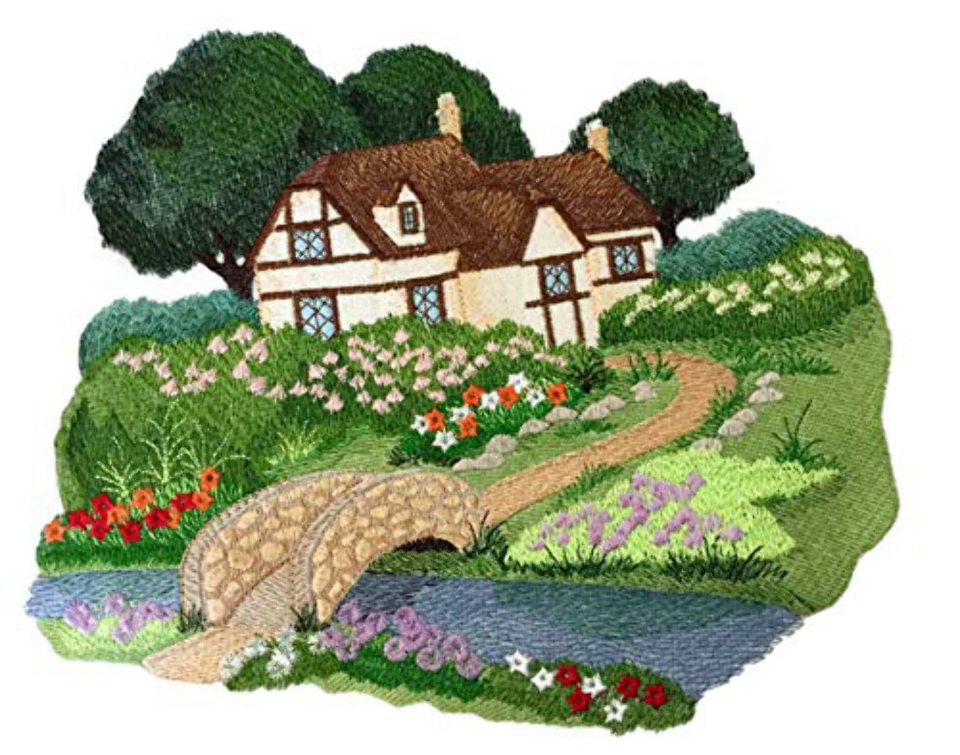 Beyond Vision Custom and Unique English Cottage Garden Scene Embroidered Iron on/Sew Patch (6.2" x 5.87") [Made in USA]