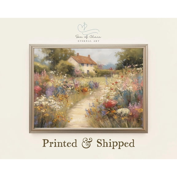 English Cottage Garden Wall Art Poster Country House Landscape , Wildflower Meadow Pathway Artwork, Rustic Farmhouse Decor, Unframed Poster Size 8x12 F03.1.18l1554