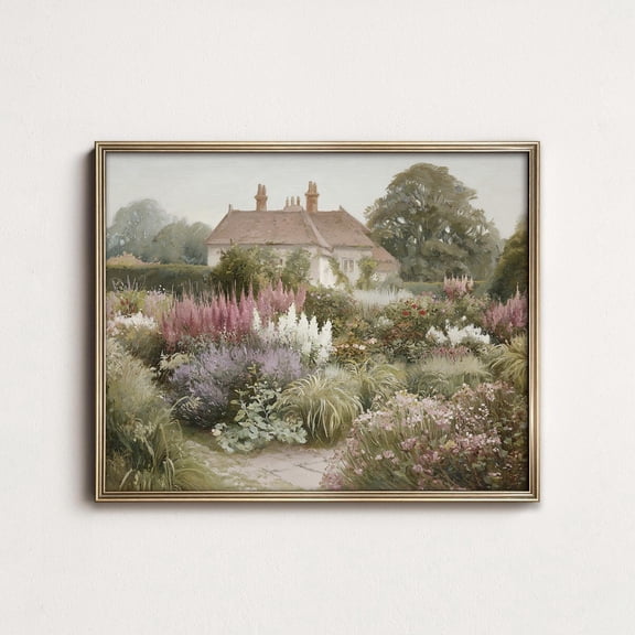 English Cottage Garden Wall Art Print, Romantic Floral Decor
