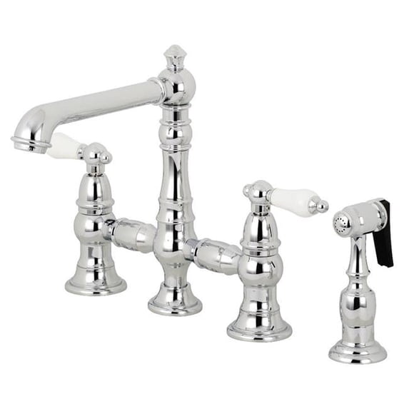 English Country 8 in. Bridge Kitchen Faucet with Sprayer, Polished Chrome