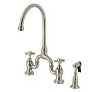 English Country Bridge Kitchen Faucet with Brass Sprayer, Brushed Nickel