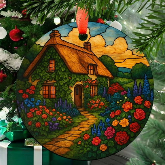 English Country Cottage: Ornament Style Wall or Window Hanging, 2025, Holiday Decoration, Seasonal Keepsake Gift, Unique Collectible, Window Hanging, 2025, Seasonal Holiday Decor,