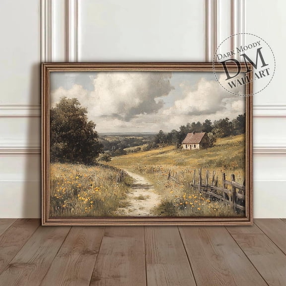 English Country Cottage Path Wall Art Print, Moody Rustic Summer Landscape, Seasonal Living Room And Home Decor