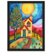 English Country Home Folk Art Artwork Framed Wall Art Print A4