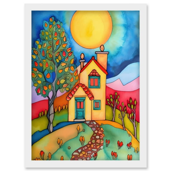English Country Home Folk Art Artwork Framed Wall Art Print A4