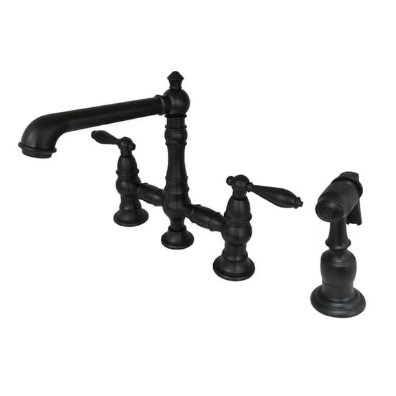 English Country Kitchen Faucet with Side Sprayer, Matte Black