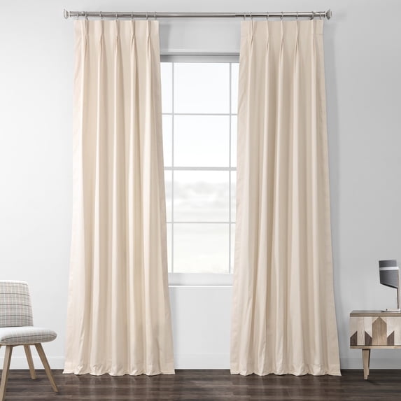 English Cream Solid Cotton Pleated Curtain (1 Panel), English Cream, 25W X 96L
