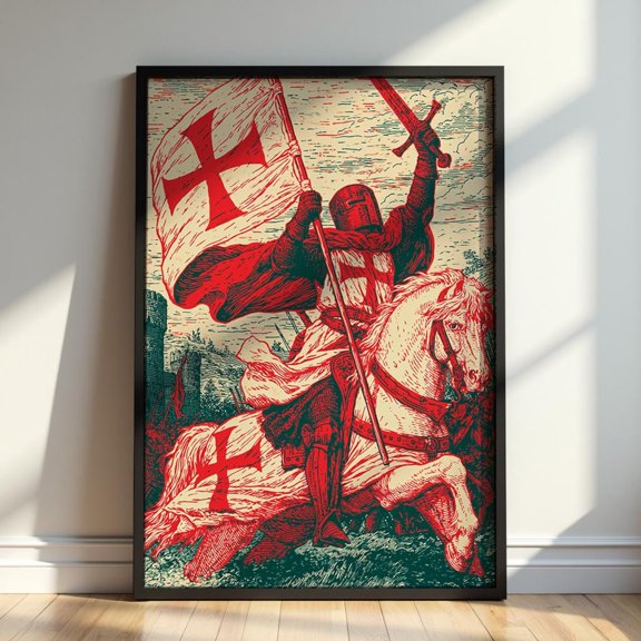 English Crusader Knight England Flag St George Cross Wall Decor Unframed Paper Print