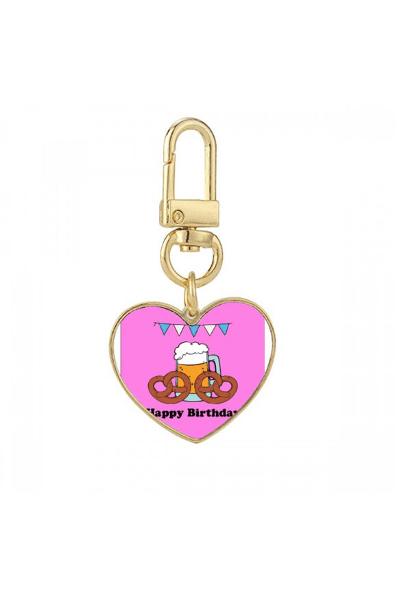 English Donut Snack Birthday Beer Gold Heart Keychain Metal Keyring Holder