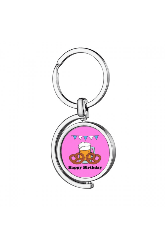 English Donut Snack Birthday Beer Rotating Keychain Metal Keyring Holder