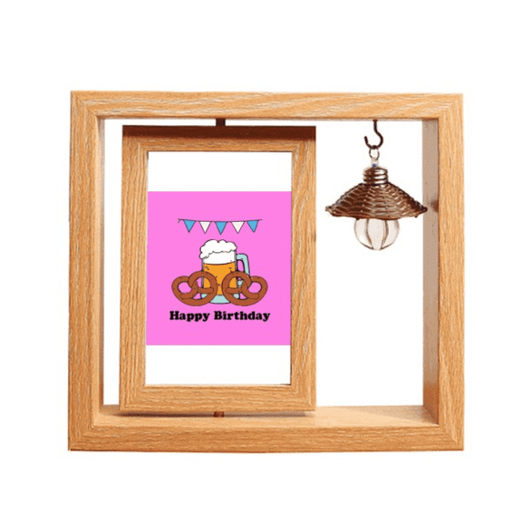 English Donut Snack Birthday Beer Wooden Rotating Picture Photo Frame 4x6