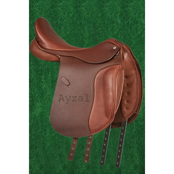 English Dressage & Jumping Brown Adjustable Saddle - Size 16-18 Inch, Comfortable & Durable