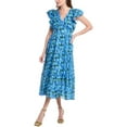 thumbnail image 1 of English Factory womens  Tiered Midi Dress, m, Blue, 1 of 3