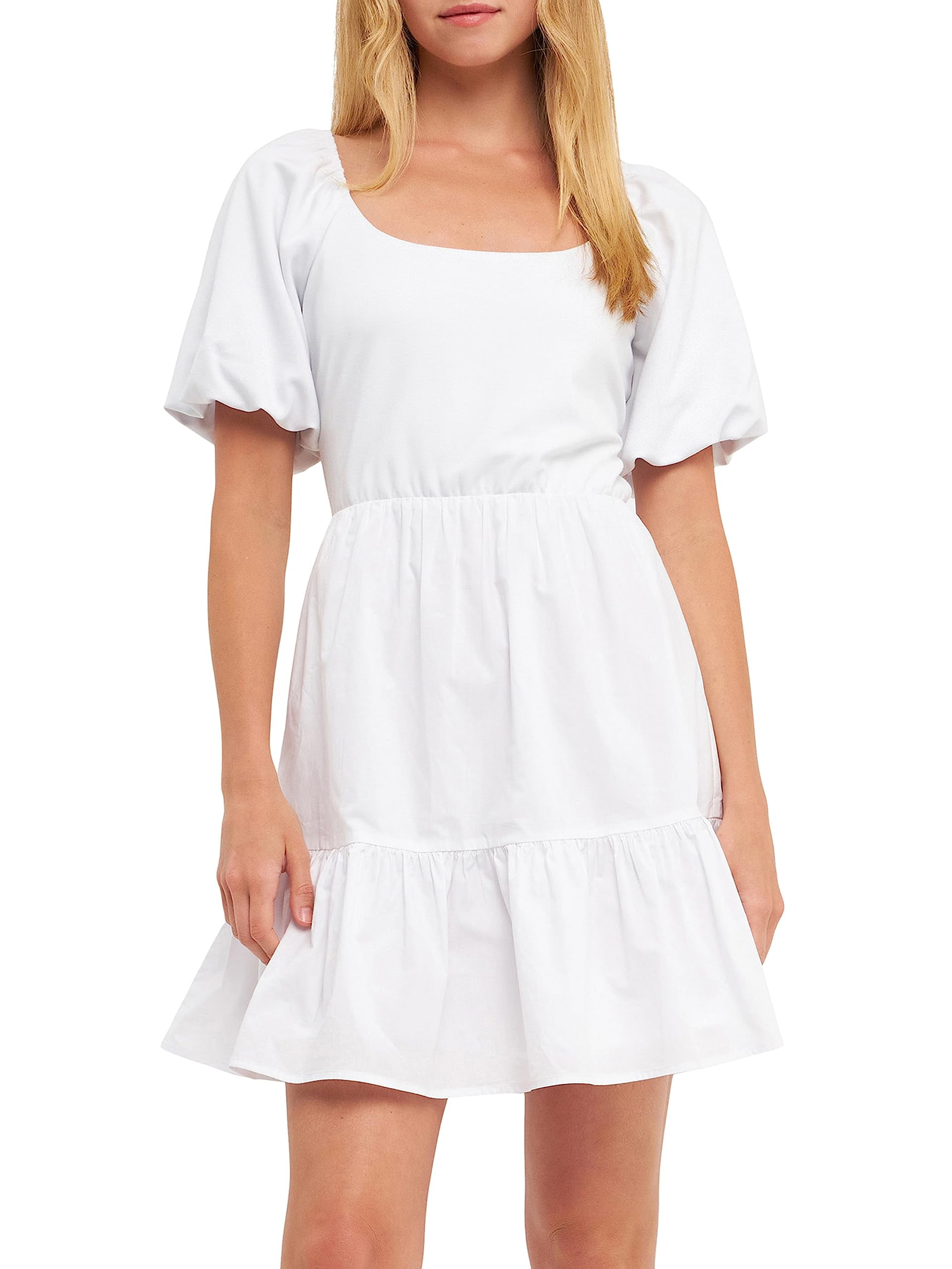 knee length dresses for ladies Mixed Media Pleated Mini Dress  English Factory