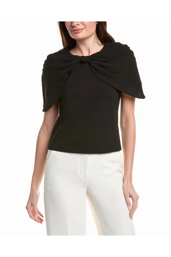 womens Bow Mixed Media Top, s, Black