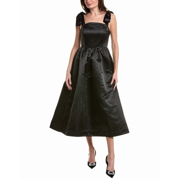 English Factory womens Bow Pointed Midi Dress, xs, Black