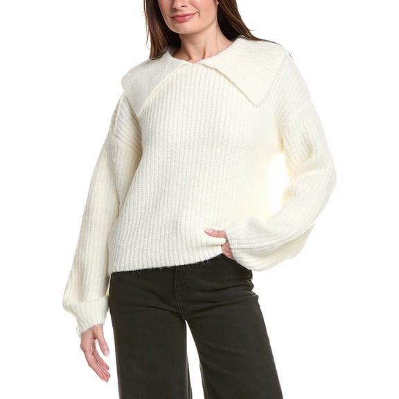English Factory womens Collared Rib Chunky Sweater, xs, White