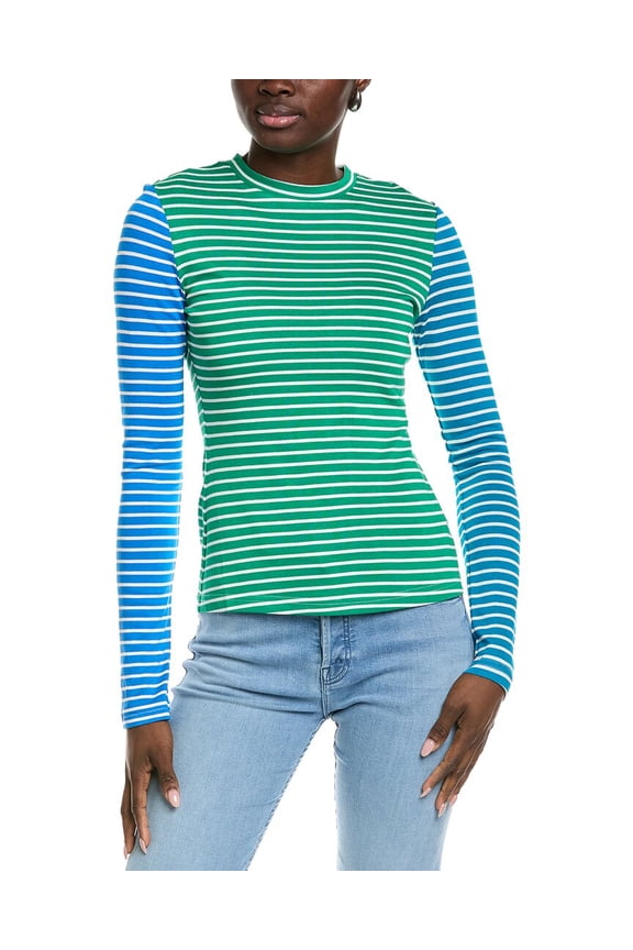 womens Colorblocked Striped T-Shirt, l, Green