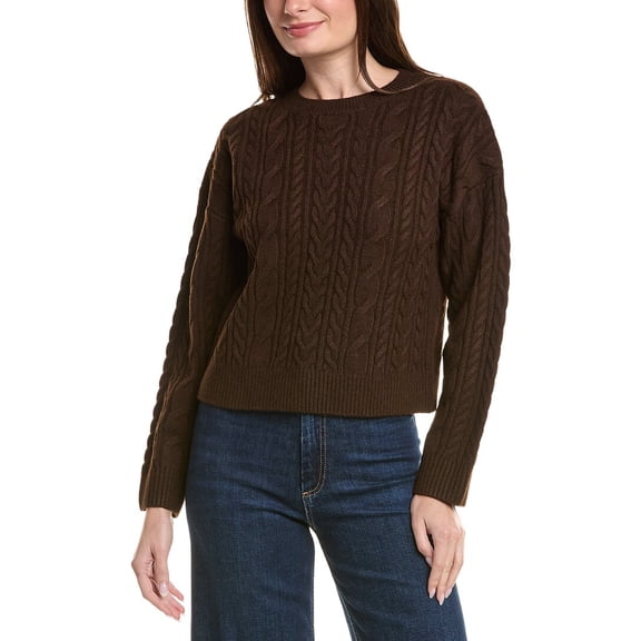 English Factory womens Crewneck Cable Wool-Blend Sweater, l, Brown
