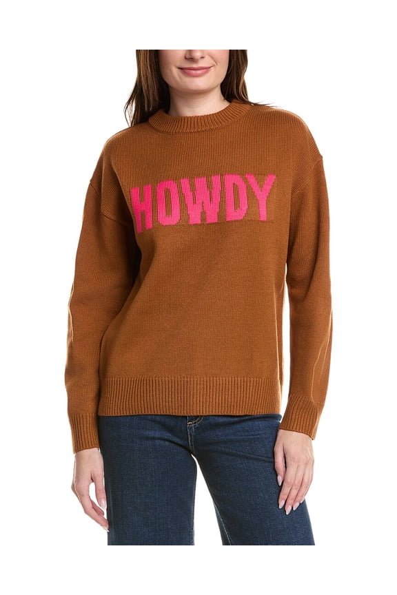 womens Crewneck Statement Sweater, xs, Brown